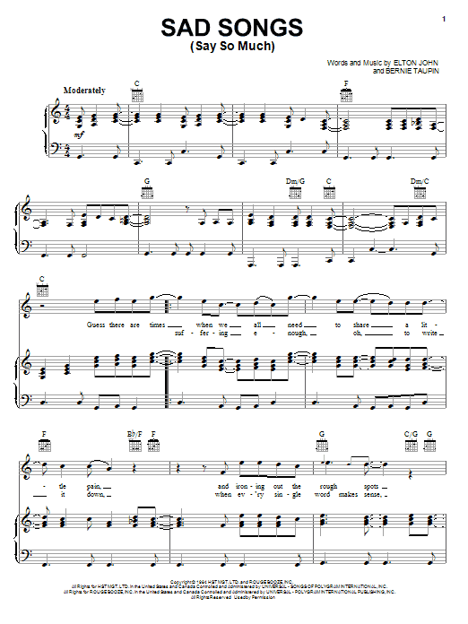 Elton John Sad Songs (Say So Much) Sheet Music Notes & Chords for Melody Line, Lyrics & Chords - Download or Print PDF