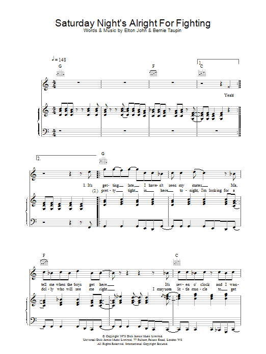 Elton John Saturday Night's Alright (For Fighting) Sheet Music Notes & Chords for Ukulele - Download or Print PDF