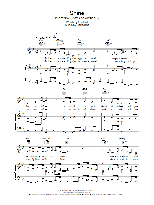 Elton John Shine Sheet Music Notes & Chords for Easy Piano - Download or Print PDF
