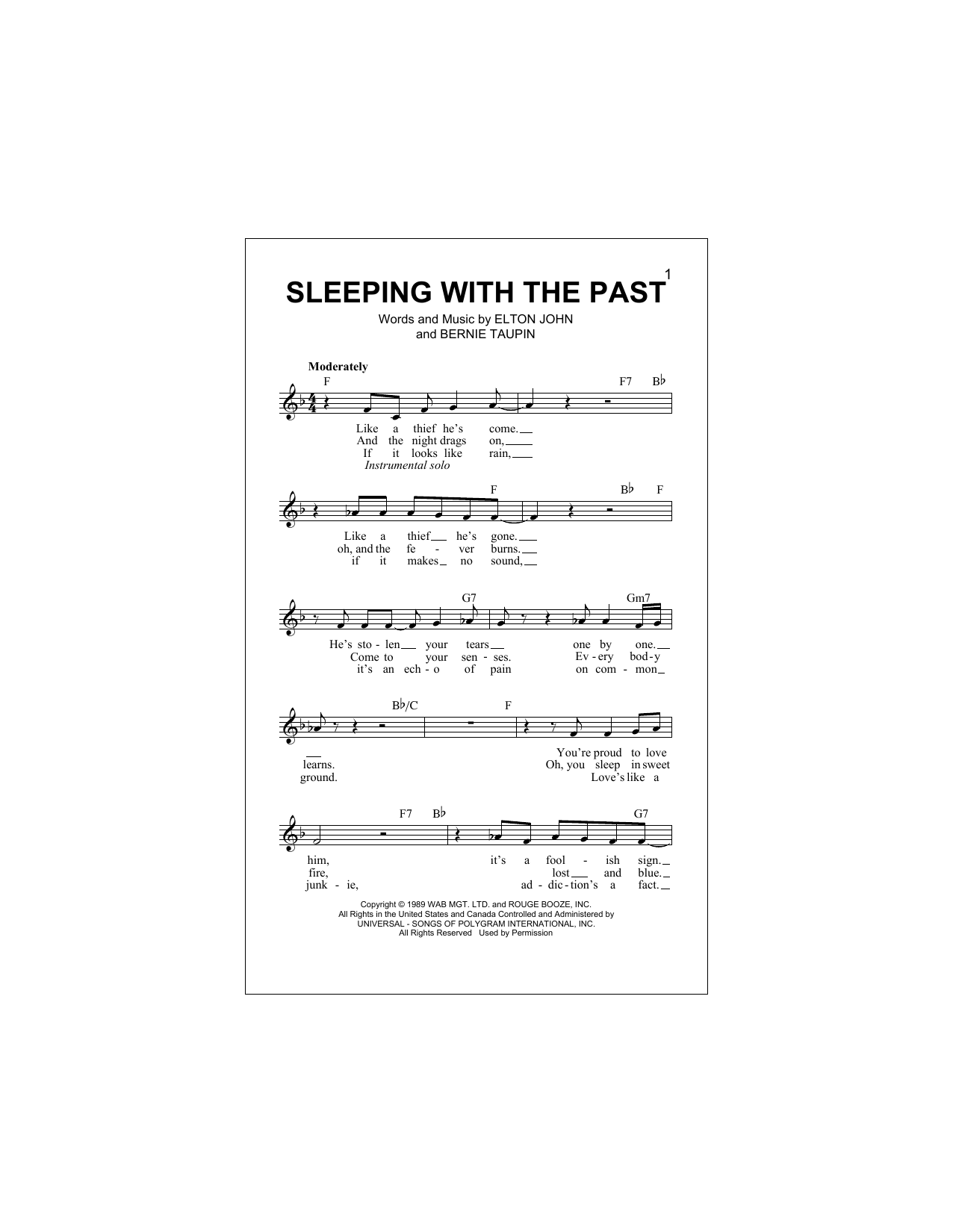 Elton John Sleeping With The Past Sheet Music Notes & Chords for Melody Line, Lyrics & Chords - Download or Print PDF