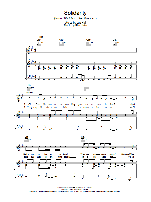 Elton John Solidarity (from Billy Elliot: The Musical) Sheet Music Notes & Chords for Piano, Vocal & Guitar (Right-Hand Melody) - Download or Print PDF