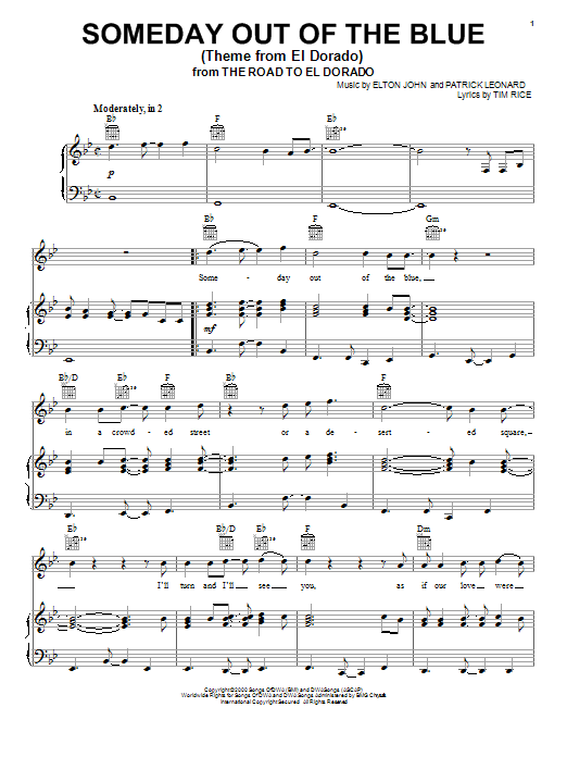 Elton John Someday Out Of The Blue (Theme from El Dorado) Sheet Music Notes & Chords for Easy Piano - Download or Print PDF