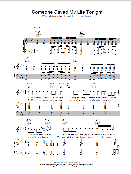Elton John Someone Saved My Life Tonight Sheet Music Notes & Chords for 5-Finger Piano - Download or Print PDF