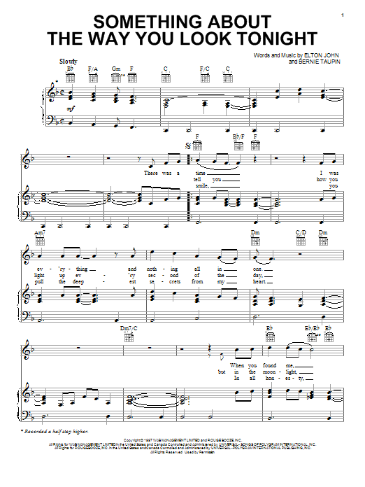 Elton John Something About The Way You Look Tonight Sheet Music Notes & Chords for Piano, Vocal & Guitar (Right-Hand Melody) - Download or Print PDF