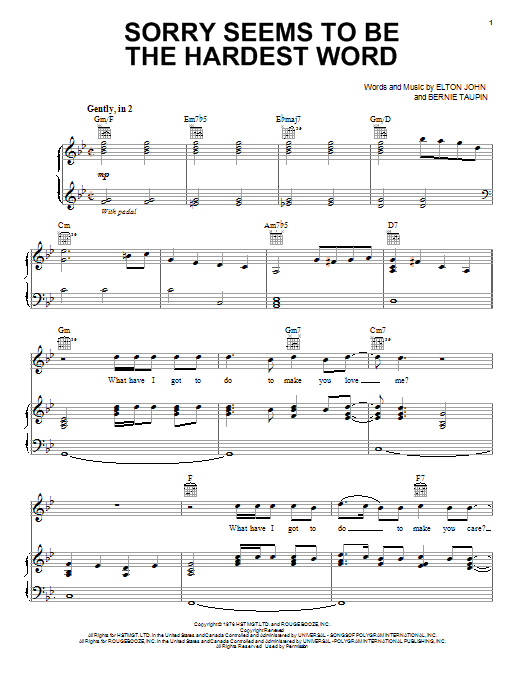 Elton John Sorry Seems To Be The Hardest Word Sheet Music Notes & Chords for Lead Sheet / Fake Book - Download or Print PDF