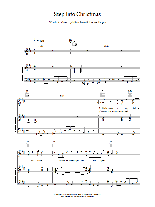 Elton John Step Into Christmas sheet music notes and chords. Download Printable PDF.