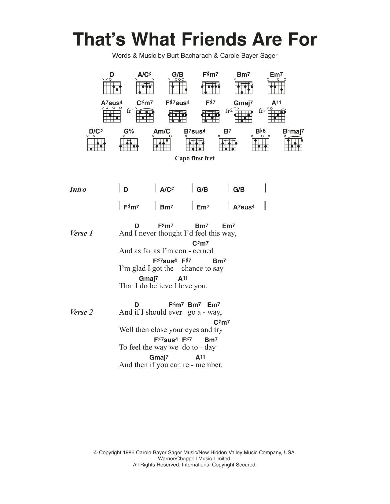 Elton John That's What Friends Are For Sheet Music Notes & Chords for Lyrics & Chords - Download or Print PDF