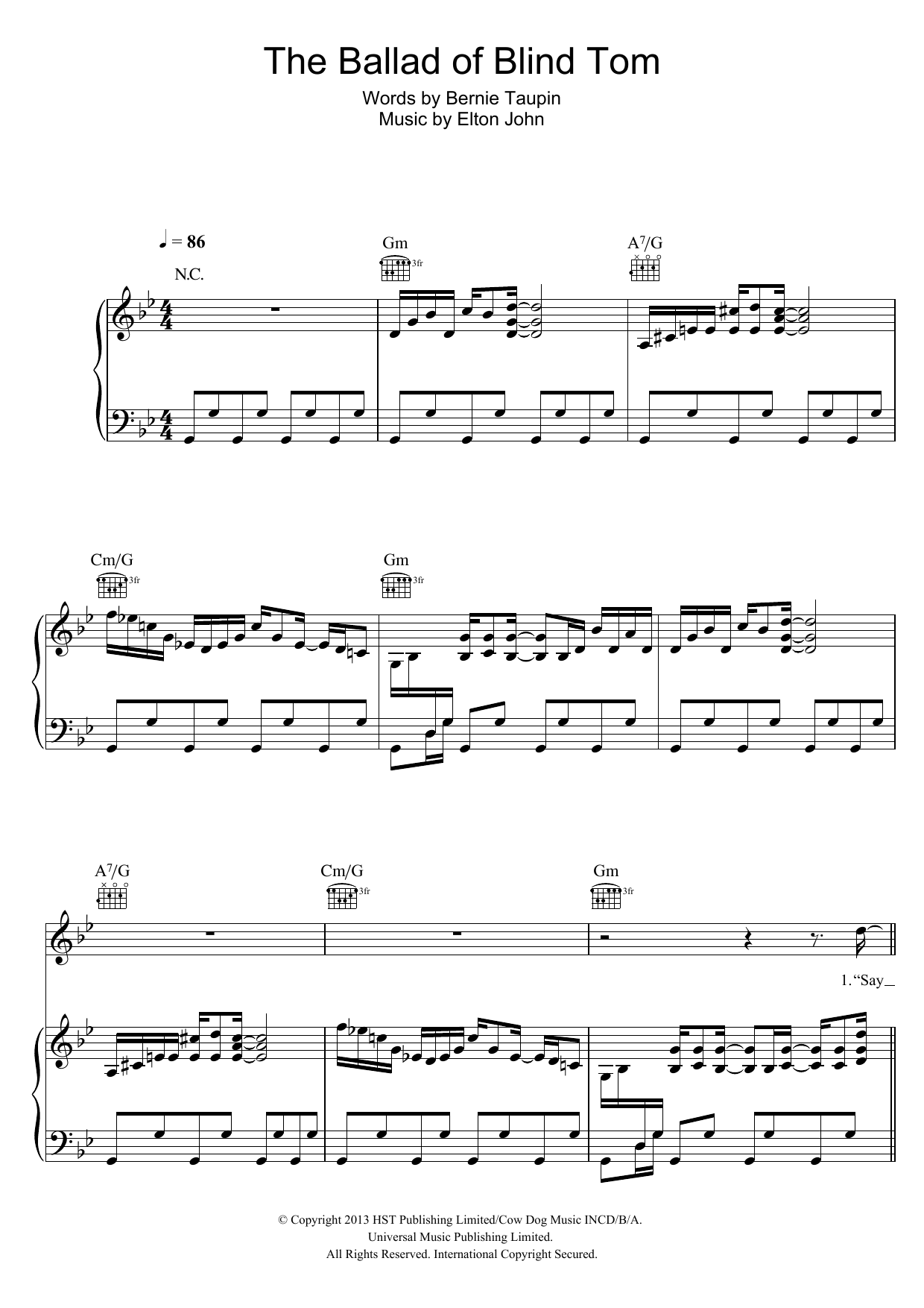 Elton John The Ballad Of Blind Tom Sheet Music Notes & Chords for Piano, Vocal & Guitar (Right-Hand Melody) - Download or Print PDF