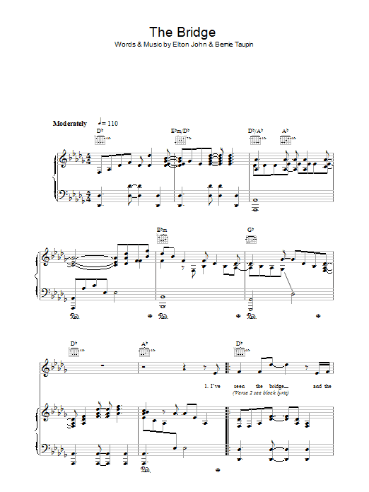 Elton John The Bridge Sheet Music Notes & Chords for Keyboard Transcription - Download or Print PDF