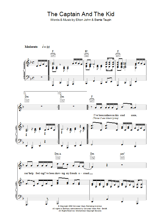 Elton John The Captain And The Kid Sheet Music Notes & Chords for Piano, Vocal & Guitar - Download or Print PDF