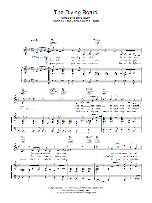 Elton John The Diving Board Sheet Music Notes & Chords for Piano, Vocal & Guitar (Right-Hand Melody) - Download or Print PDF