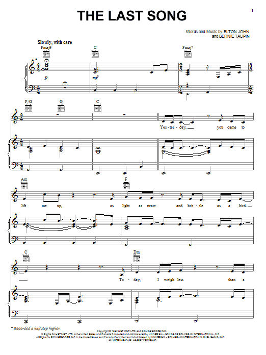Elton John The Last Song Sheet Music Notes & Chords for Lyrics & Chords - Download or Print PDF