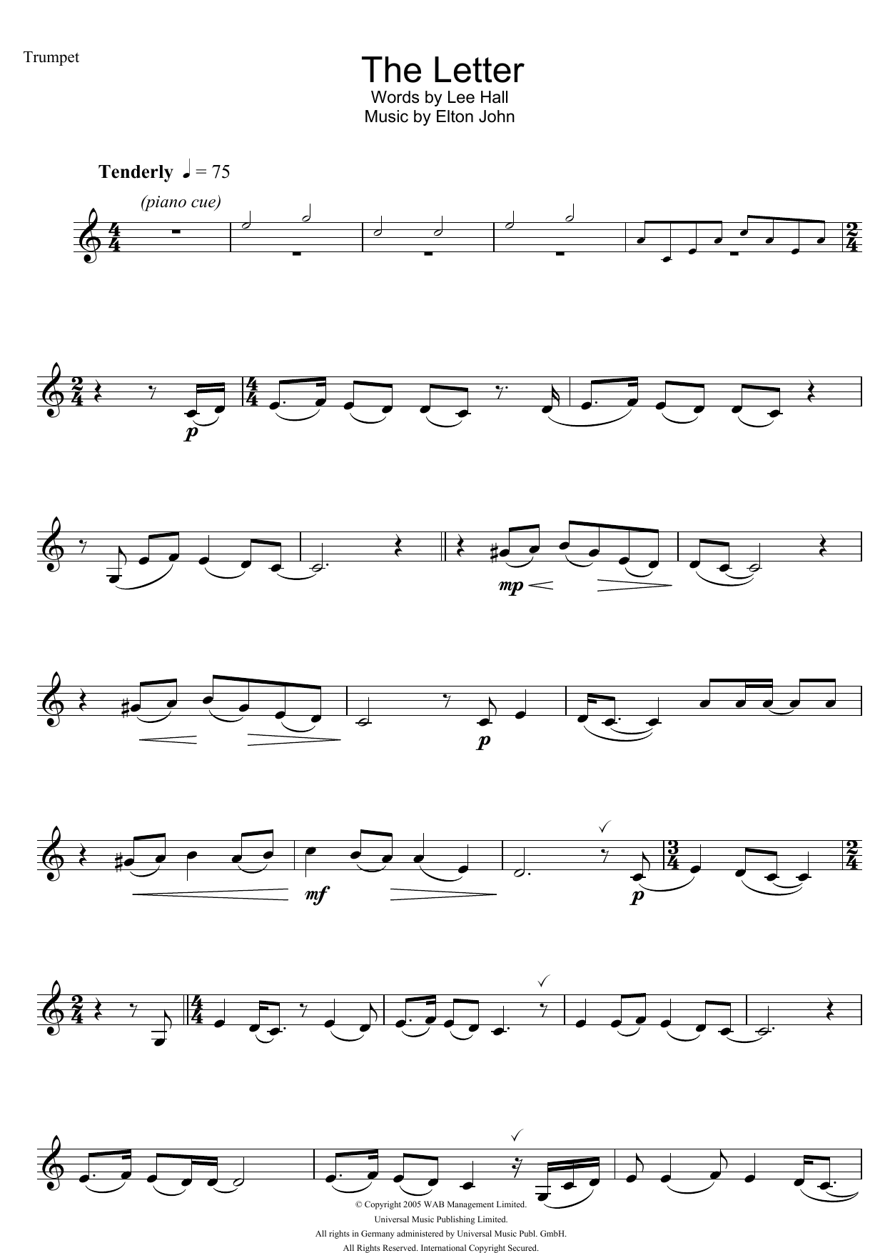 Elton John The Letter (from Billy Elliot: The Musical) Sheet Music Notes & Chords for Alto Saxophone - Download or Print PDF