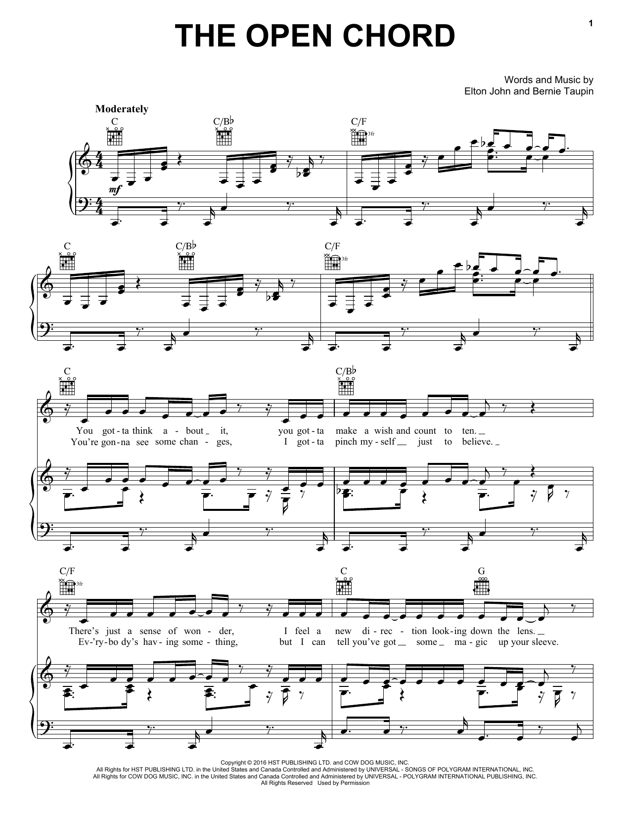Elton John The Open Chord Sheet Music Notes & Chords for Piano, Vocal & Guitar (Right-Hand Melody) - Download or Print PDF