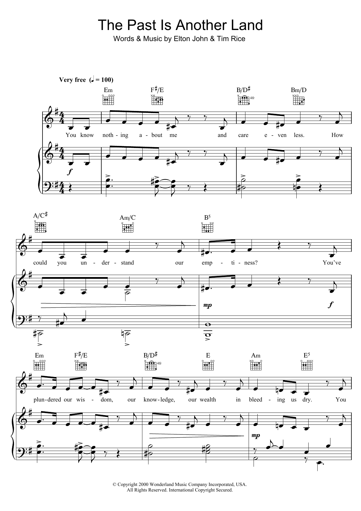 Elton John The Past Is Another Land (from Aida) Sheet Music Notes & Chords for Piano, Vocal & Guitar (Right-Hand Melody) - Download or Print PDF