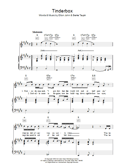 Elton John Tinderbox Sheet Music Notes & Chords for Lyrics & Chords - Download or Print PDF