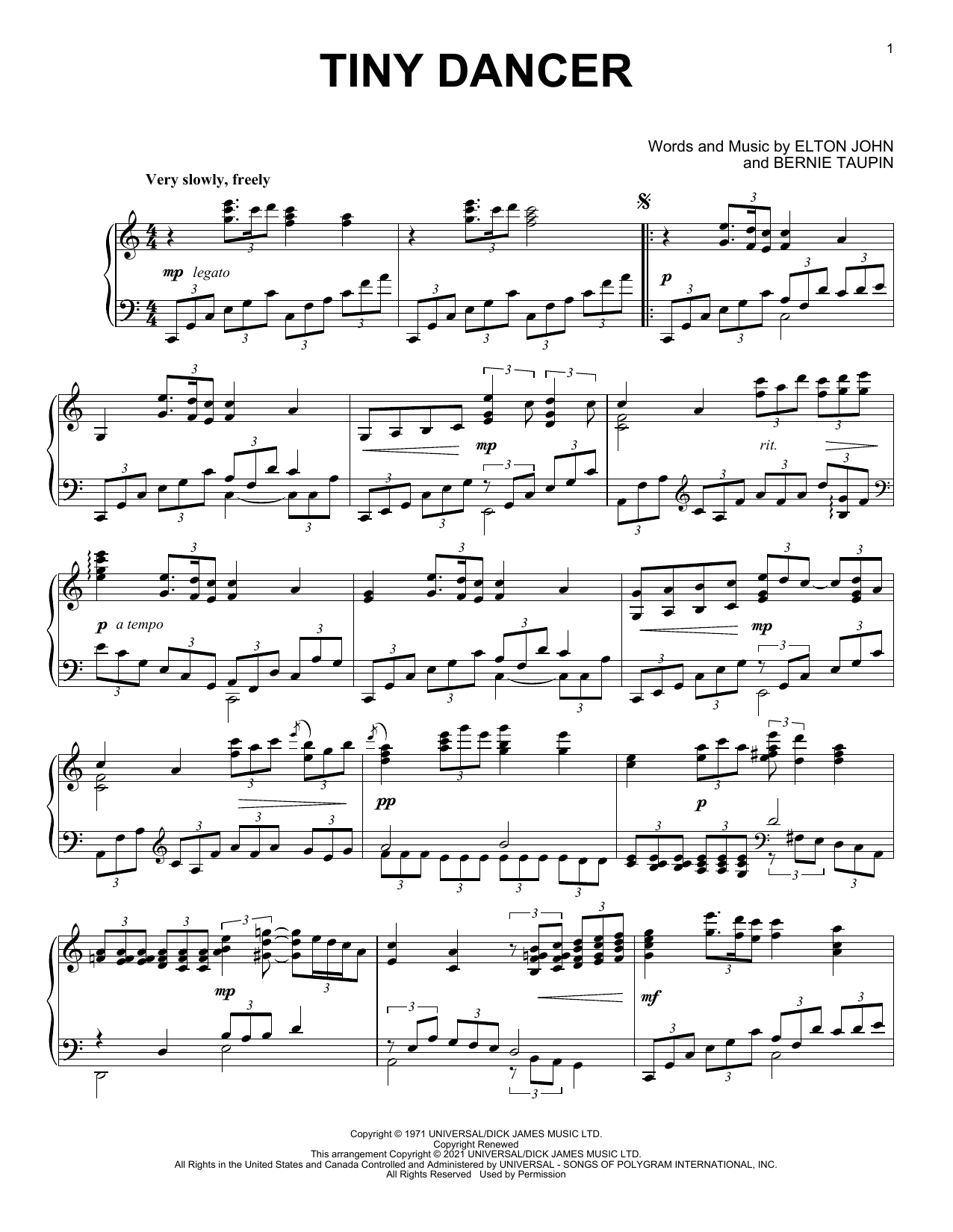Elton John Tiny Dancer [Classical version] (arr. David Pearl) Sheet Music Notes & Chords for Piano Solo - Download or Print PDF