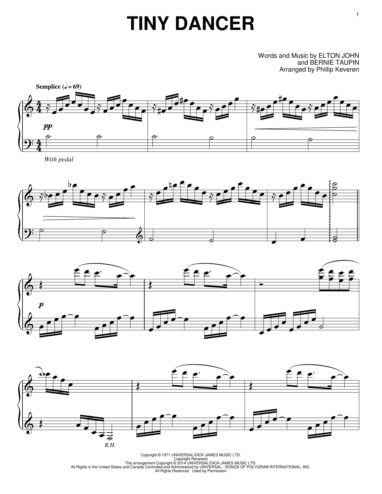 Elton John Tiny Dancer [Classical version] (arr. Phillip Keveren) Sheet Music Notes & Chords for Piano - Download or Print PDF