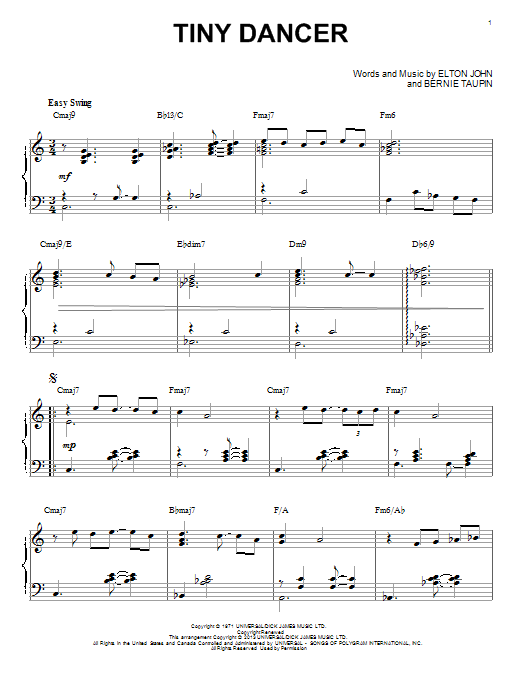 Elton John Tiny Dancer [Jazz version] (arr. Brent Edstrom) Sheet Music Notes & Chords for Piano - Download or Print PDF