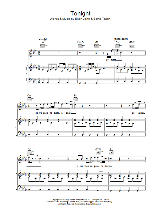 Elton John Tonight Sheet Music Notes & Chords for Piano, Vocal & Guitar - Download or Print PDF