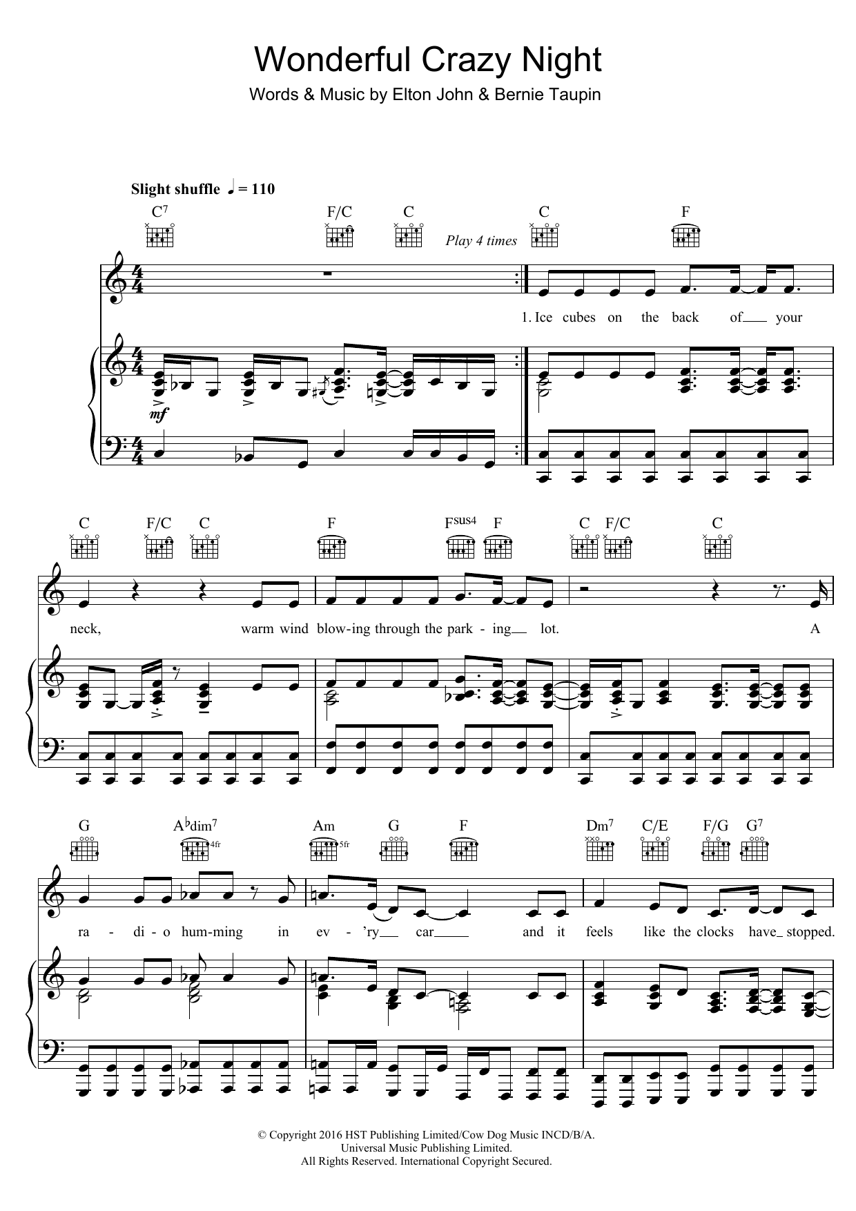 Elton John Wonderful Crazy Night Sheet Music Notes & Chords for Piano, Vocal & Guitar (Right-Hand Melody) - Download or Print PDF