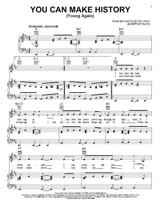 Elton John You Can Make History (Young Again) Sheet Music Notes & Chords for Lyrics & Chords - Download or Print PDF