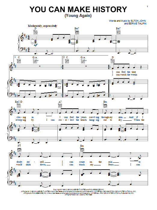 Elton John You Can Make History (Young Again) Sheet Music Notes & Chords for Melody Line, Lyrics & Chords - Download or Print PDF