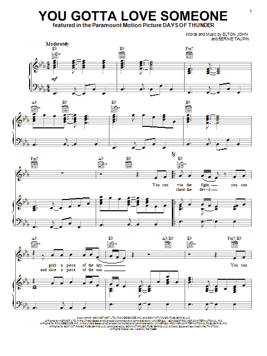 Elton John You Gotta Love Someone Sheet Music Notes & Chords for Piano, Vocal & Guitar (Right-Hand Melody) - Download or Print PDF