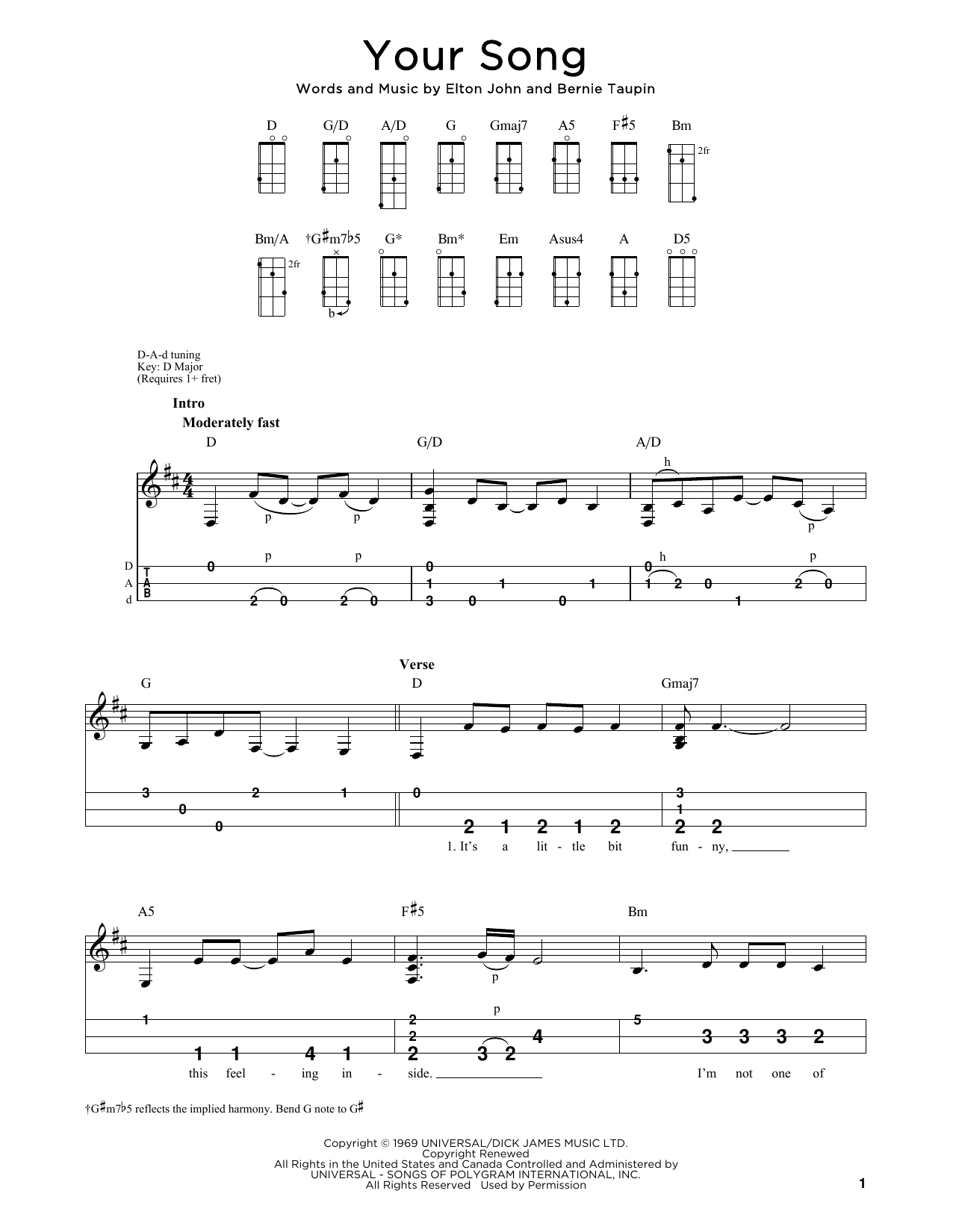 Elton John Your Song (arr. Steven B. Eulberg) Sheet Music Notes & Chords for Dulcimer - Download or Print PDF