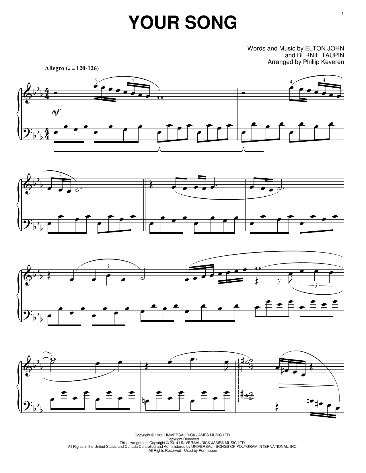 Elton John Your Song [Classical version] (arr. Phillip Keveren) Sheet Music Notes & Chords for Piano - Download or Print PDF