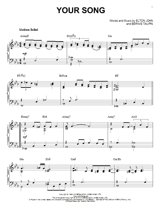 Elton John Your Song [Jazz version] (arr. Brent Edstrom) Sheet Music Notes & Chords for Piano - Download or Print PDF