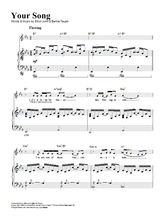 Elton John Your Song Sheet Music Notes & Chords for Lyrics & Chords - Download or Print PDF