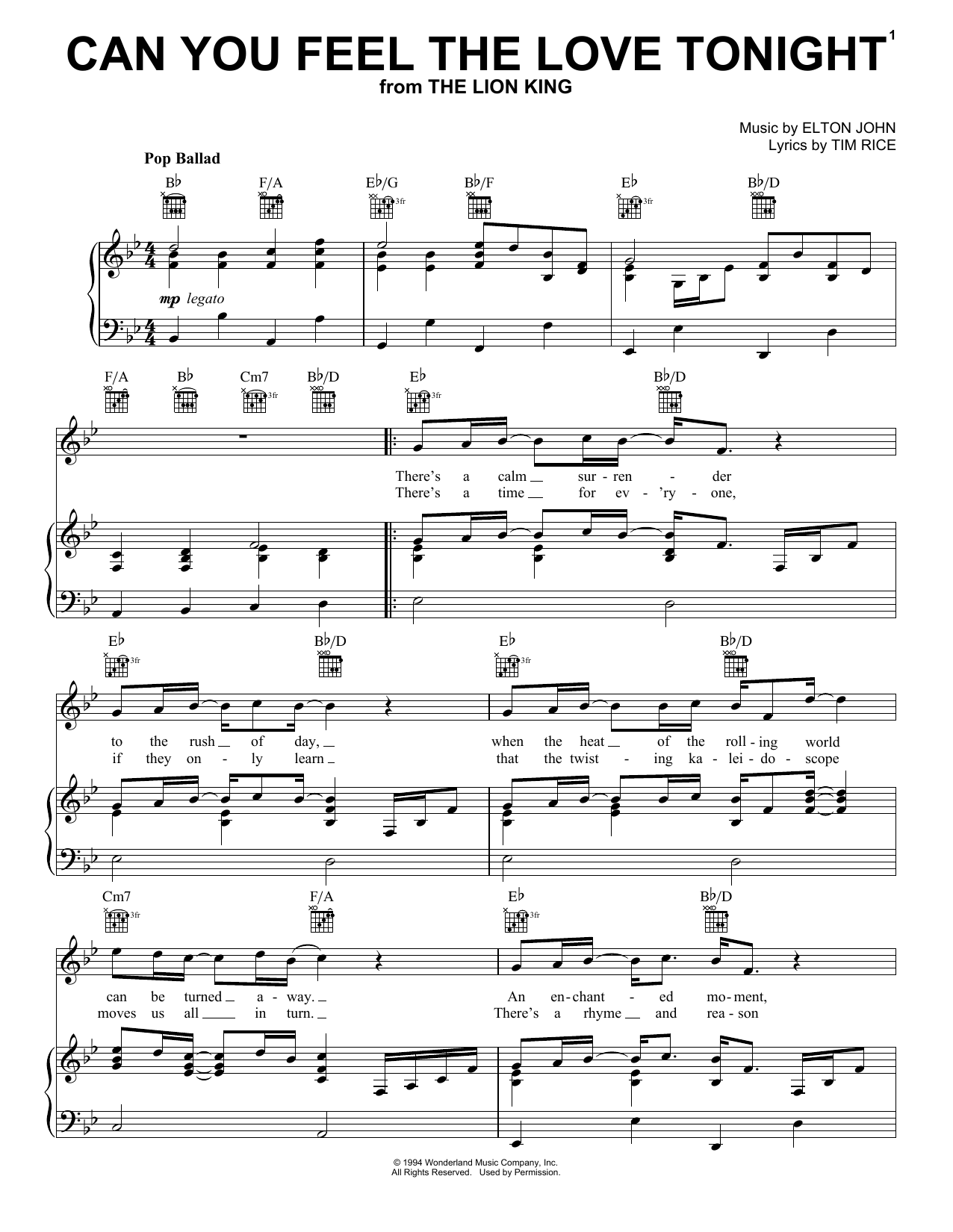 Can You Feel The Love Tonight (from The Lion King) sheet music