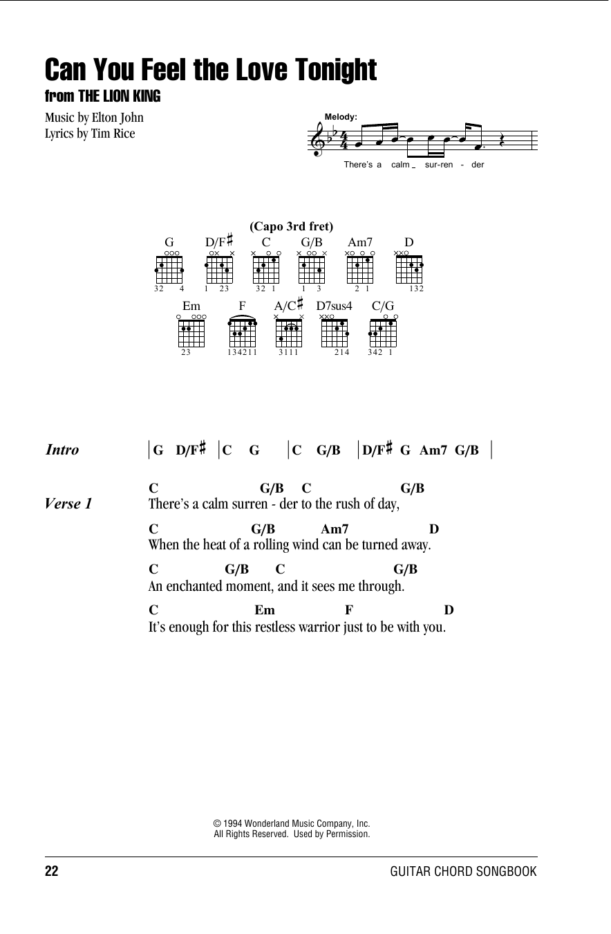 Elton John Can You Feel The Love Tonight From The Lion King Sheet Music Download Pdf Score 5507