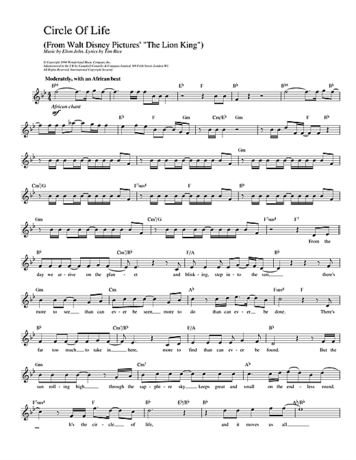 Circle Of Life (from The Lion King) sheet music