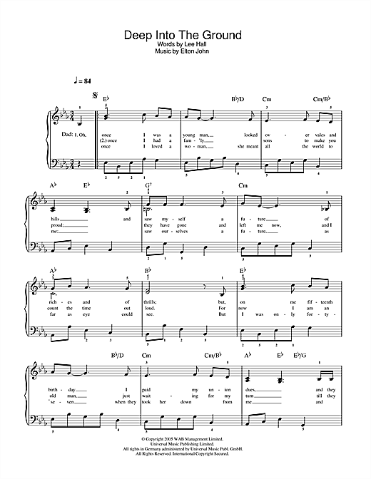 Elton John Deep Into The Ground (from Billy Elliot: The Musical) Sheet Music Notes & Chords for Easy Piano - Download or Print PDF