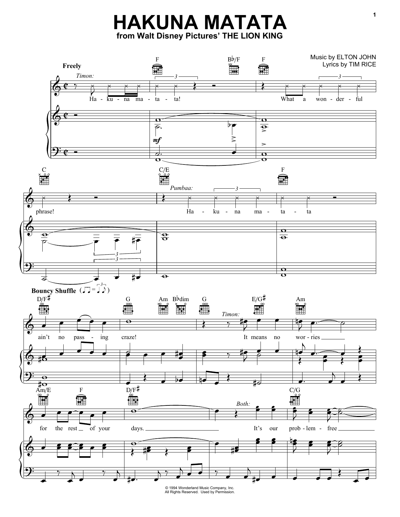 Hakuna Matata (from The Lion King) sheet music