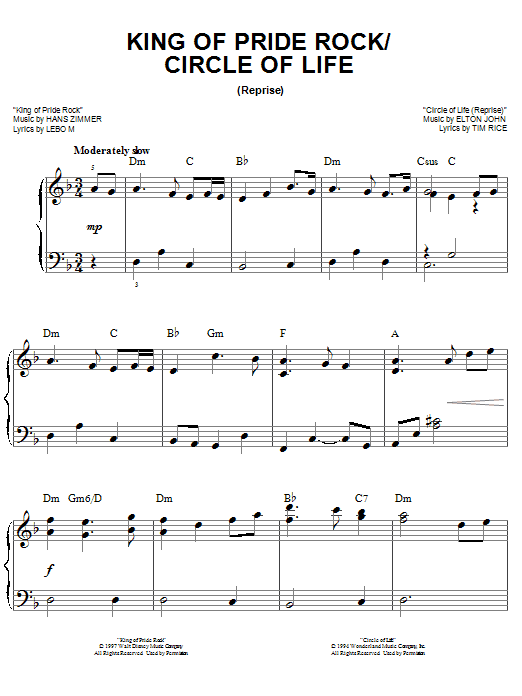 King Of Pride Rock (from The Lion King: Broadway Musical) sheet music