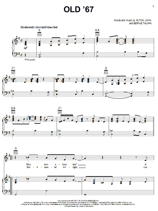 Preview Elton John Old 67 Pop sheet music, notes and chords for Piano, Vocal & Guitar (Right-Hand Melody), SKU: 58202 Old 67 sheet music