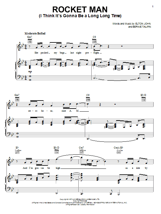 Preview Elton John Rocket Man Rock sheet music, notes and chords for Lyrics & Chords, SKU: 48212 Rocket Man sheet music