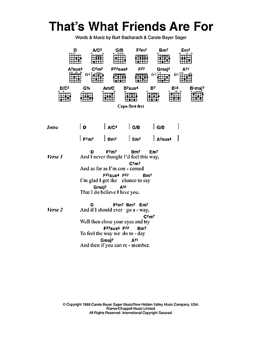 Elton John That's What Friends Are For Sheet Music Notes & Chords for Lyrics & Chords - Download or Print PDF