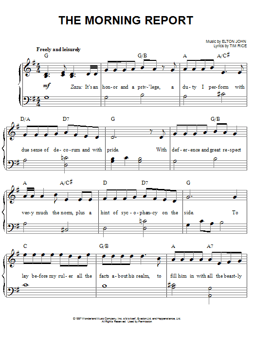 Elton John The Morning Report From The Lion King Broadway Musical Sheet Music Download Pdf Score Elton John The Morning Report From The Lion King Broadway Musical Sheet Music Download Pdf Score