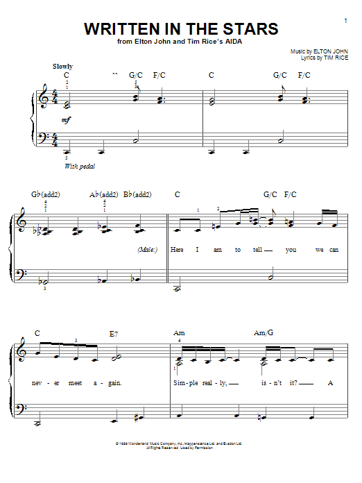 Preview Elton John & LeAnn Rimes Written In The Stars Pop sheet music, notes and chords for Piano Duet, SKU: 22364 Written In The Stars sheet music