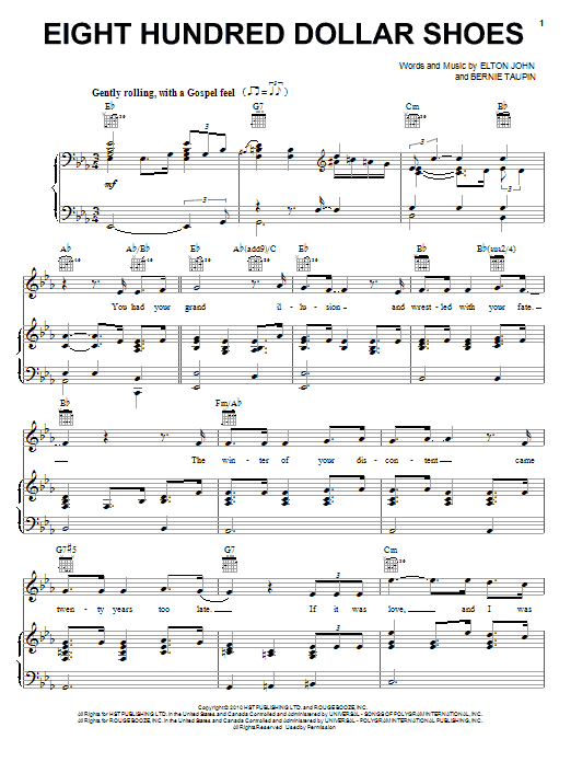 Preview Elton John & Leon Russell Eight Hundred Dollar Shoes Rock sheet music, notes and chords for Piano, Vocal & Guitar (Right-Hand Melody), SKU: 82265 Eight Hundred Dollar Shoes sheet music