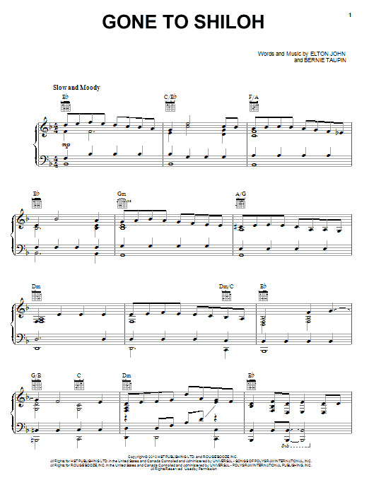 Preview Elton John & Leon Russell Gone To Shiloh Rock sheet music, notes and chords for Piano, Vocal & Guitar (Right-Hand Melody), SKU: 82264 Gone To Shiloh sheet music