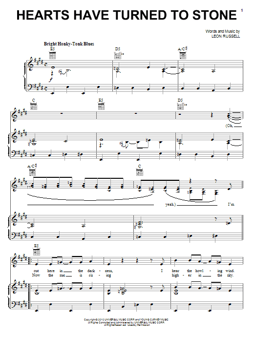 Preview Elton John & Leon Russell Hearts Have Turned To Stone Rock sheet music, notes and chords for Piano, Vocal & Guitar (Right-Hand Melody), SKU: 82263 Hearts Have Turned To Stone sheet music