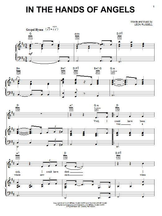 Preview Elton John & Leon Russell In The Hands Of Angels Rock sheet music, notes and chords for Piano, Vocal & Guitar (Right-Hand Melody), SKU: 82254 In The Hands Of Angels sheet music