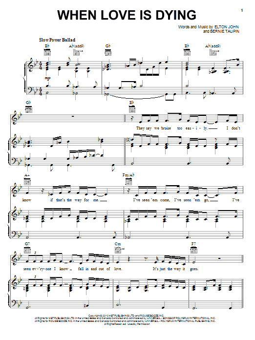Preview Elton John & Leon Russell When Love Is Dying Rock sheet music, notes and chords for Piano, Vocal & Guitar (Right-Hand Melody), SKU: 82256 When Love Is Dying sheet music