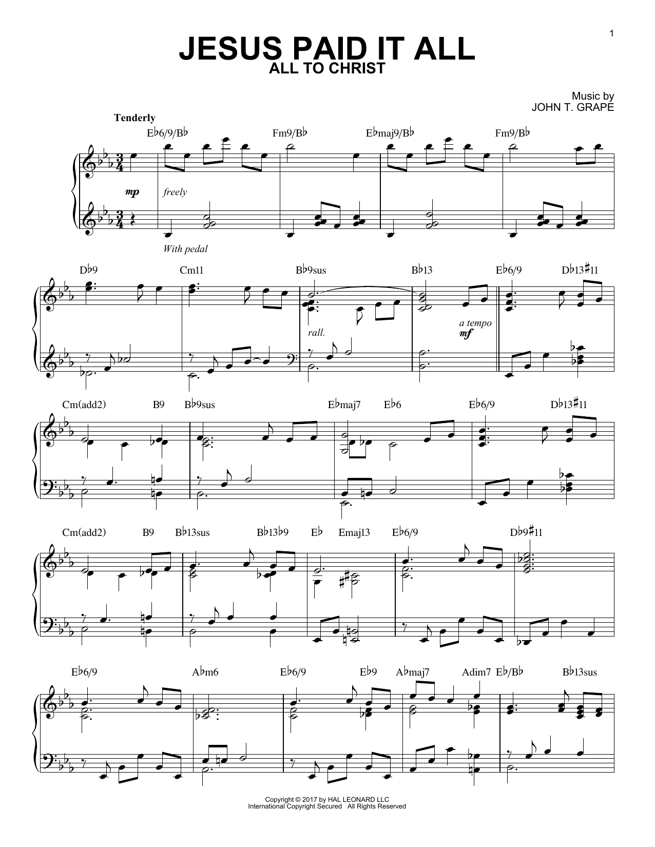 Elvina M. Hall Jesus Paid It All [Jazz version] Sheet Music Notes & Chords for Piano - Download or Print PDF