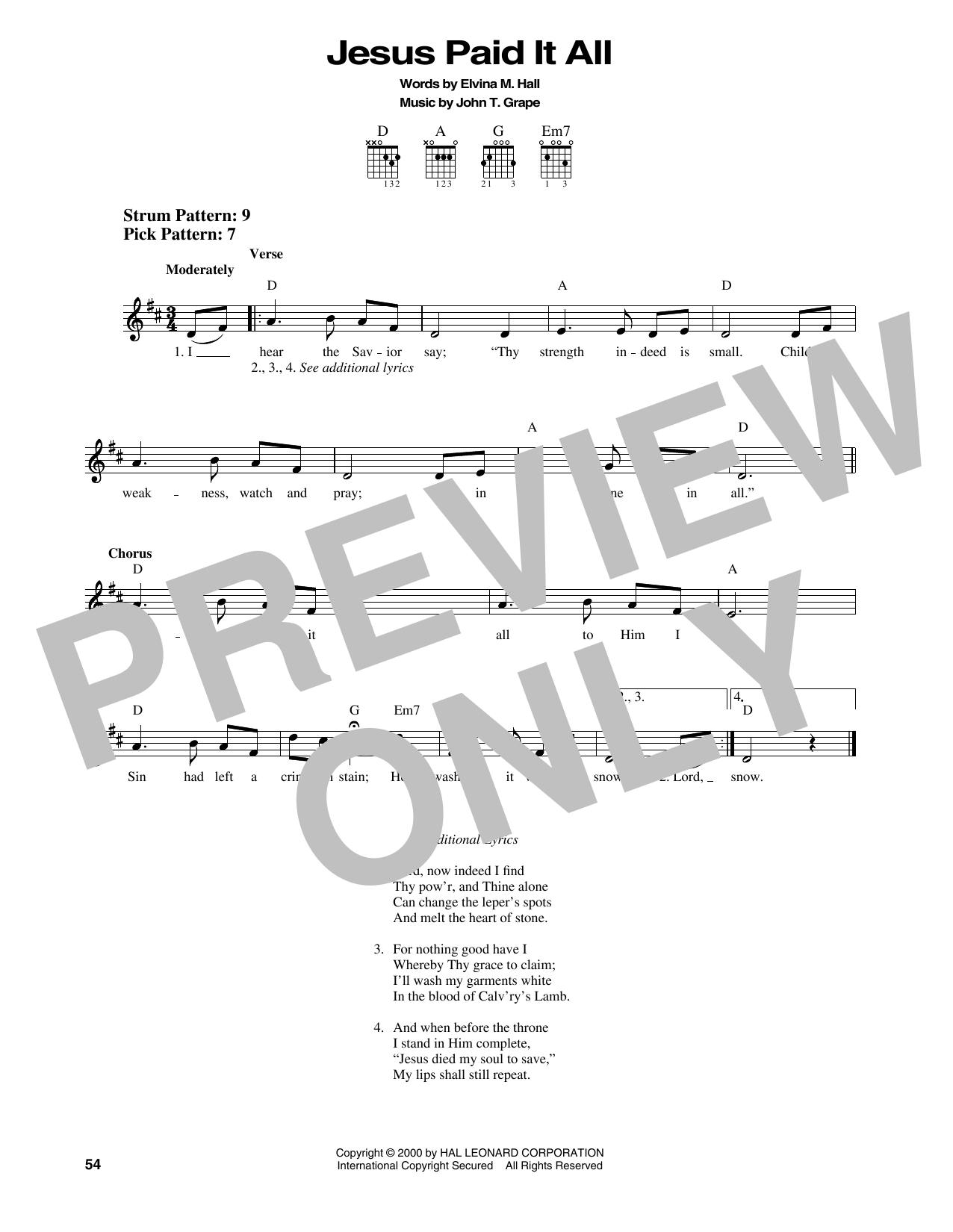 Elvina M. Hall Jesus Paid It All Sheet Music Notes & Chords for Easy Guitar - Download or Print PDF
